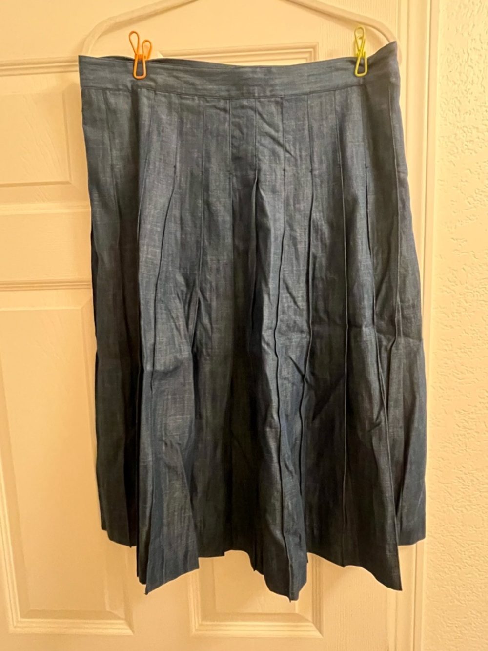 Jcrew Blue Chambray Pleated A-Line Skirt
